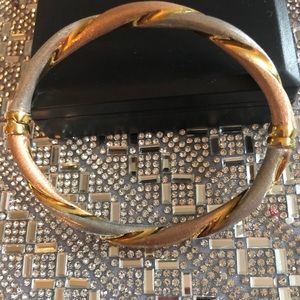 Tri-color sterling silver bangle